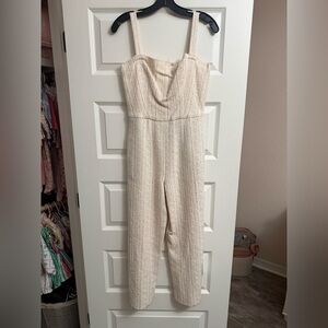 Cropped Cream Tweed Jumpsuit